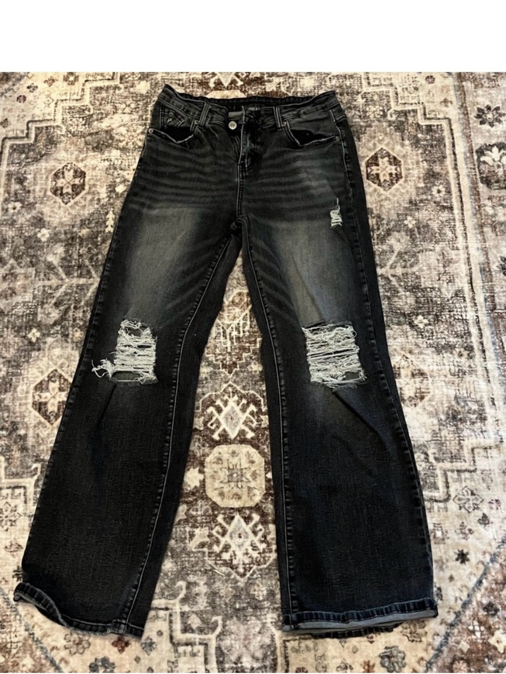 Amazon Black Distressed Straight-Leg Jeans